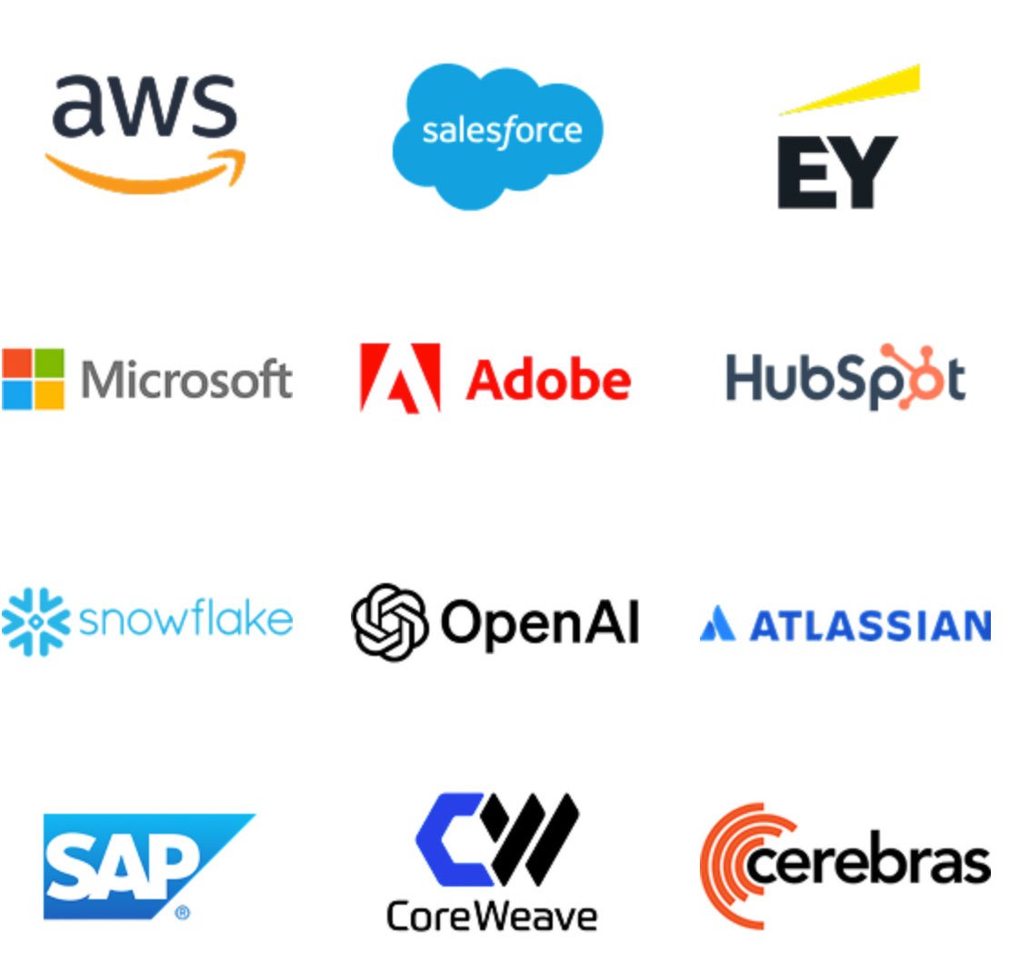 Attendee logos including AWS, SalesForce, Microsoft, Adobe and others.